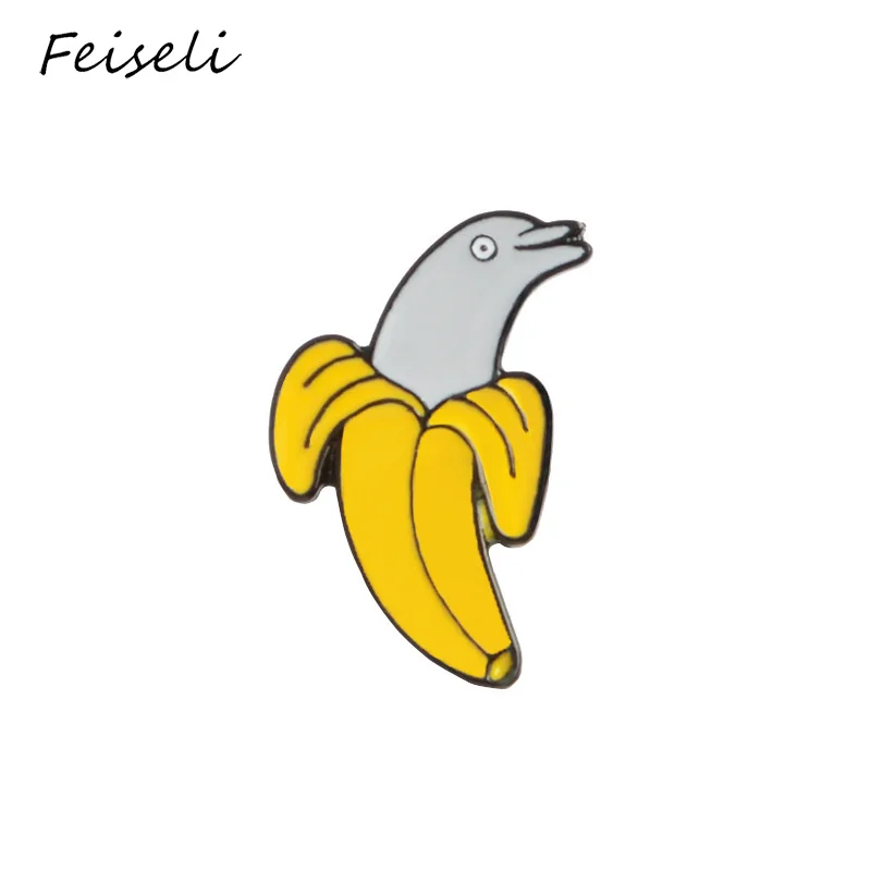 Feiseli Creative Funny Dick Banana Shape Brooch Pins Hot Sale Denim T Shirt Metal Badge Fashion Jewelry Gift For Friends