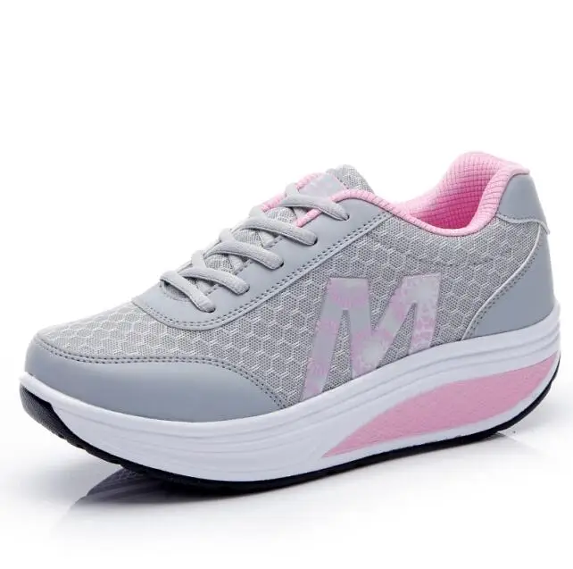 Женские кроссовки на платформе; светильник на танкетке; Zapatillas; спортивная обувь для женщин; дышащая обувь для похудения; обувь для танцев - Цвет: QJ-2716 Grey