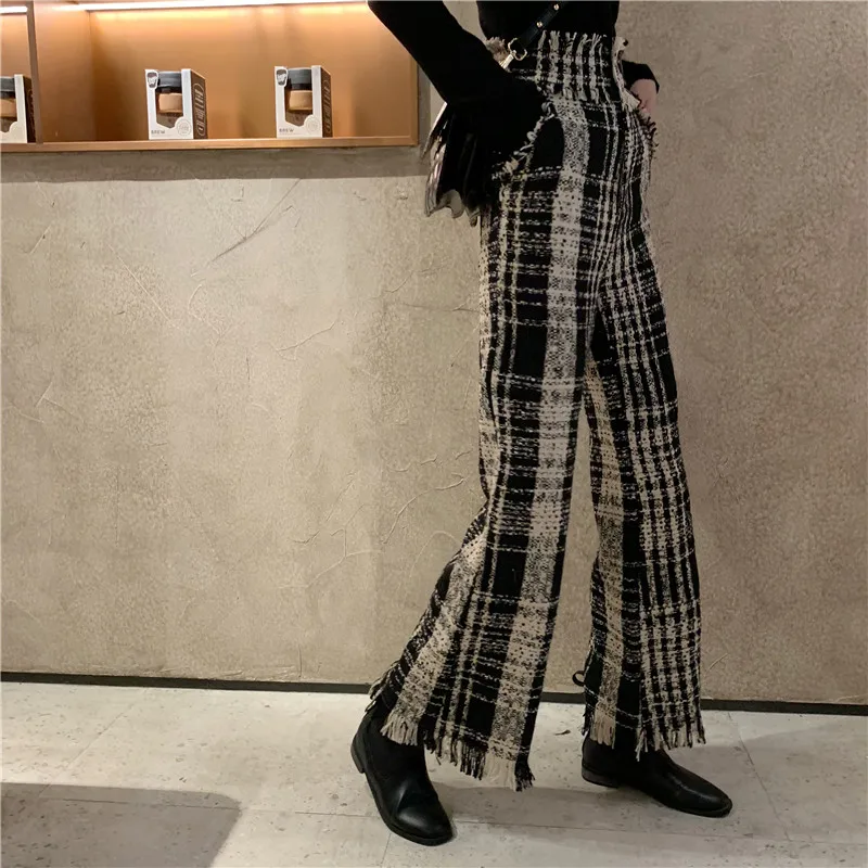 2017 Korea Women Wide Leg Pants Loose High Waist Tassel