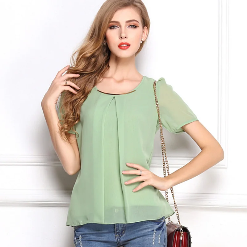 

New Womens Tops Fashion 2018 Women Summer Chiffon Blouse Plus Size Short Sleeve Casual Blusas patchwork loose Femininas shirts