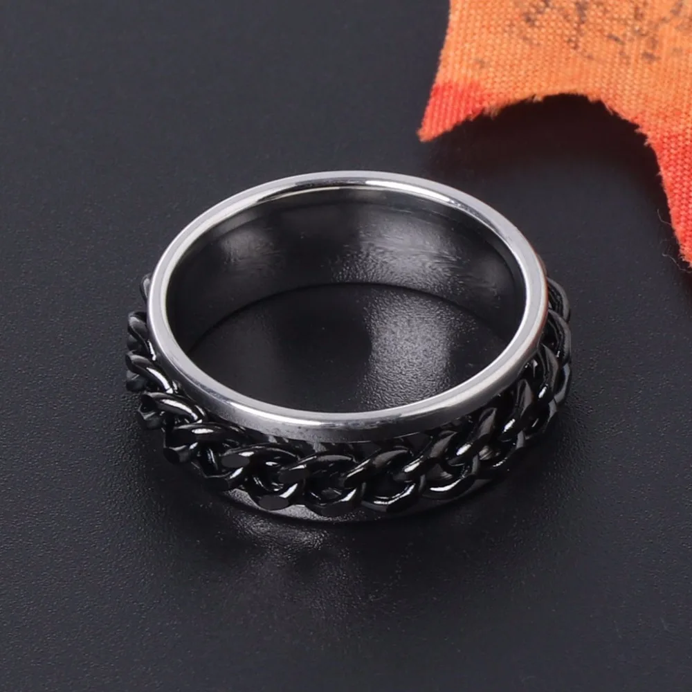 OOTDTY EDC Спиннер для пальцев вращающееся кольцо из нержавеющей стали на цепочке