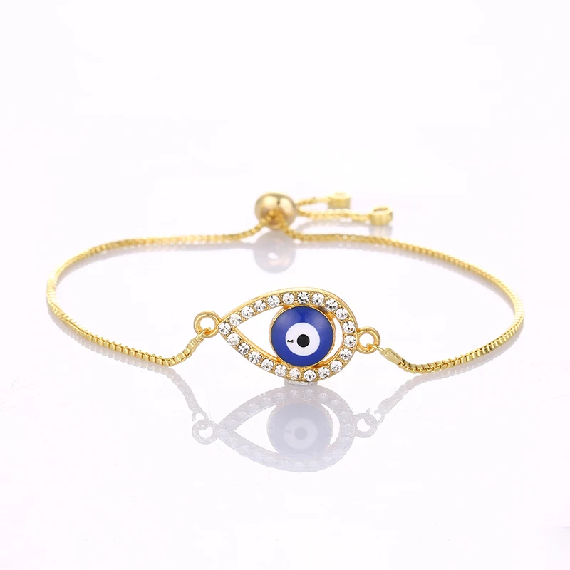 Классический трендовый Турецкий золотой браслет со сглаза, золотой браслет-цепочка с голубым глазом, регулируемые женские ювелирные изделия для вечеринки