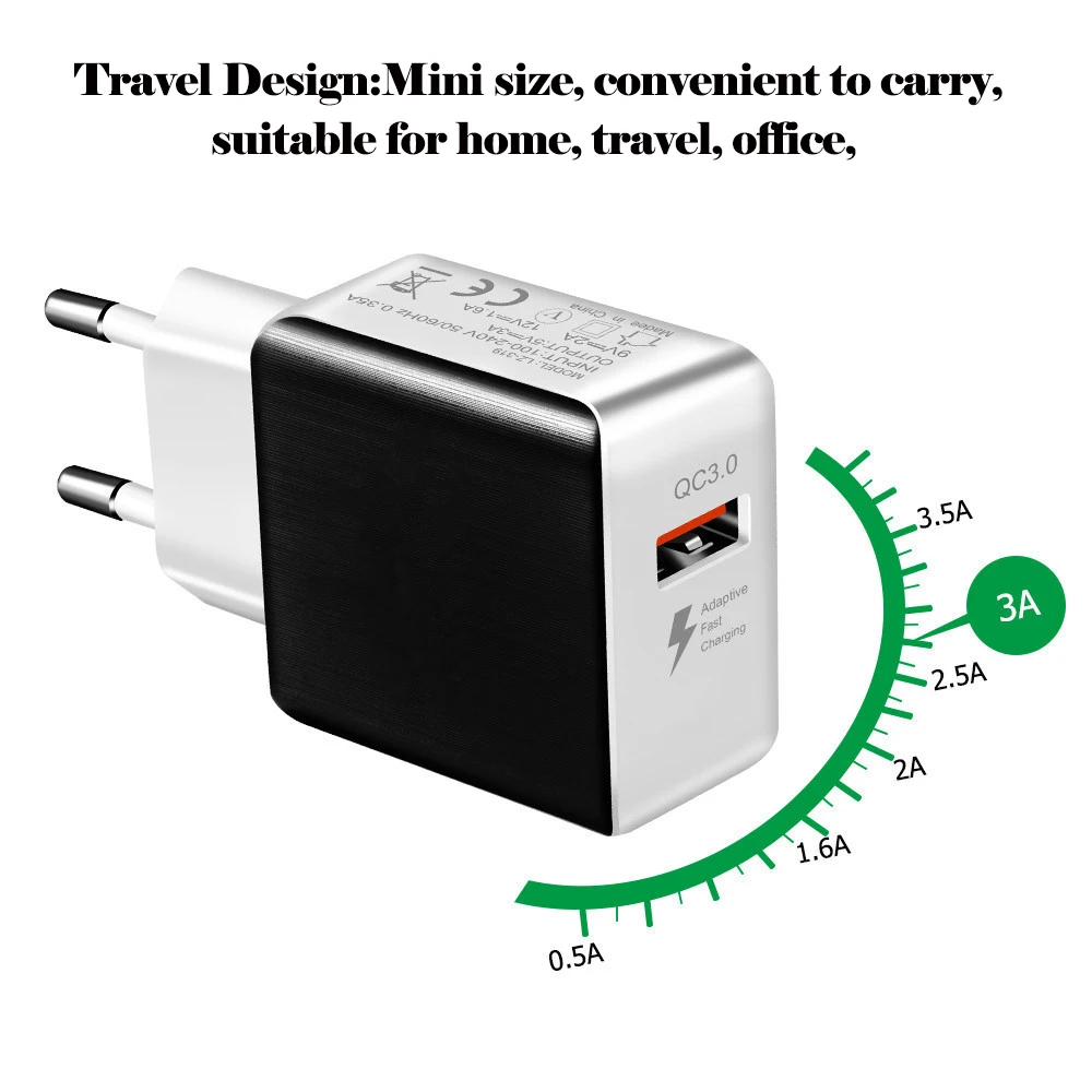 

QC 3.0 Fast Charge USB Travel Wall Charger Adapter EU US Plug For Samsung for LG G6 xiaomi A2 Lite note 6 pro iphone charger