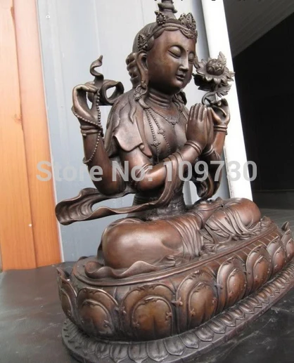 

bir 003074 18"Nepal Pure Bronze Four hands Arms Padmapani Kwan-Yin Guan Yin Buddha Statue