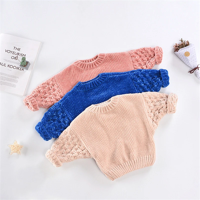

fashion Kids Clothes Spring autumn Baby Sweater Knitted Boys Girls Toddler Solid Sweater Handmade Pullover princess Clothes