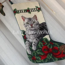 Рождественские носки ручной работы, Новогодний носок для подарков, носки с милым котом 28X43 см