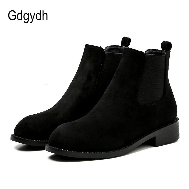 

Gdgydh 2018 Spring Chelsea Boots Women Black Suede Shoes Square Heels Autumn Ankle Boots Female Slip On Ladies Casual Shoes