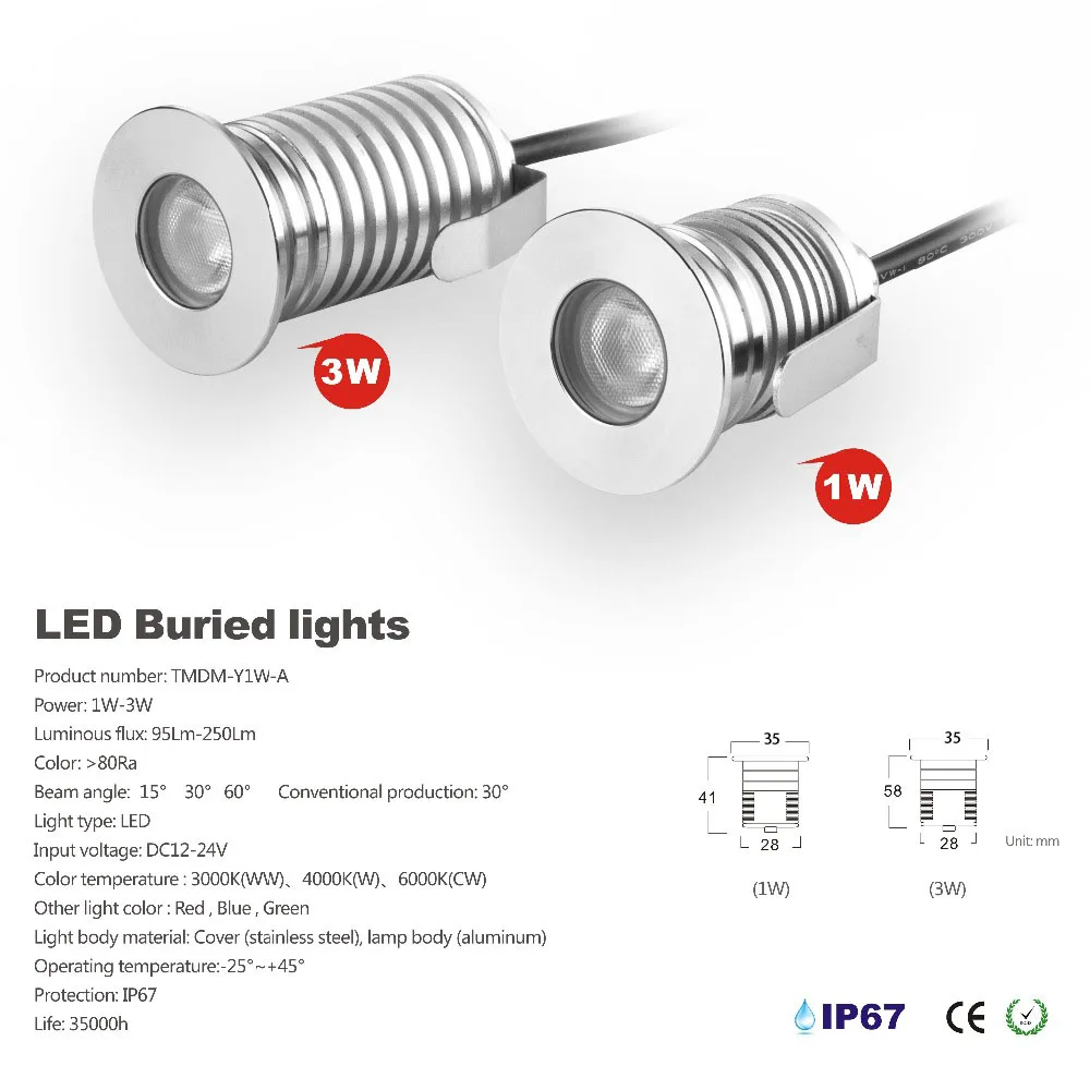 IP67 наружная 1 Вт 3 Вт CREE XBD Светодиодная лампа Точечный светильник водонепроницаемый садовый светильник лампа подземный Точечный светильник CE RoHS