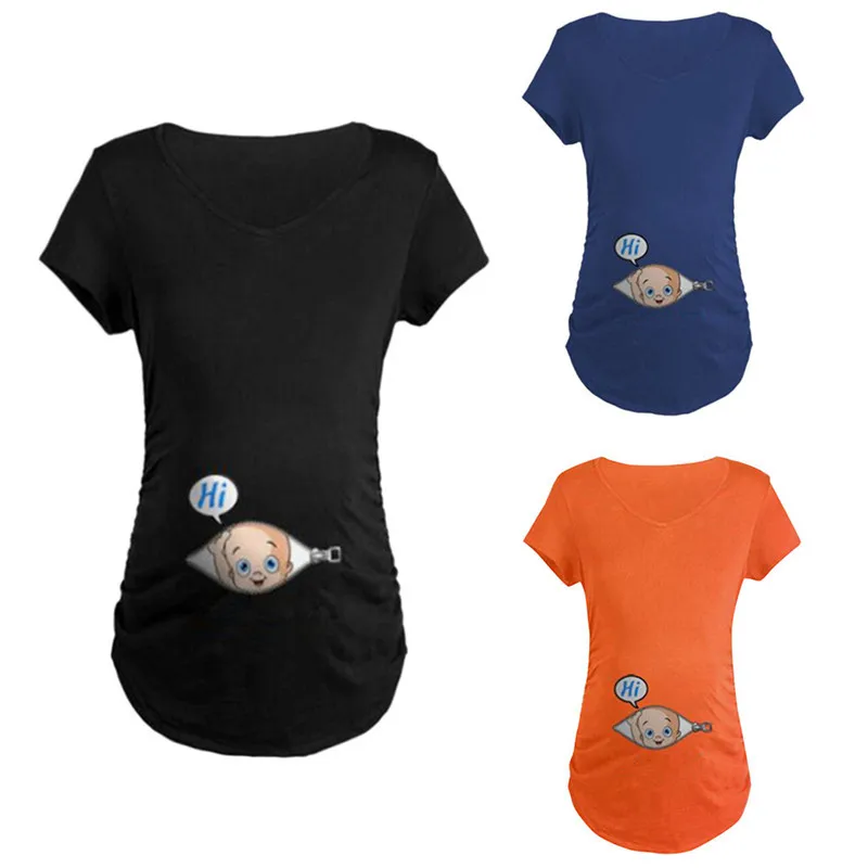 Женская Футболка для беременных с карманом и принтом; футболка; Одежда для беременных; милая брендовая блузка для беременных; vetement femme