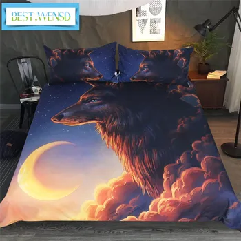 

Luxury 3d moon wolf comforter bedding set king size Soft 3pcs Home textiles single Double zipper quilt cover sets-no bed sheet