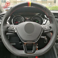 LQTENLEO черный из натуральной кожи замши DIY чехол рулевого колеса автомобиля для Volkswagen VW Golf 7 Mk7 Polo Jetta Passat B8 Tiguan