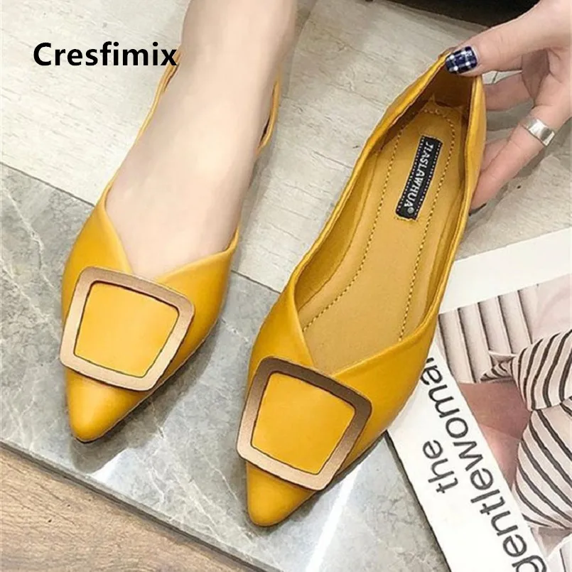 Cresfimix Zapatos De Mujer Для женщин Симпатичные Желтые удобная обувь без застежки обувь на плоской подошке Женская острый носок мягкие Туфли без каблуков женская обувь C5040