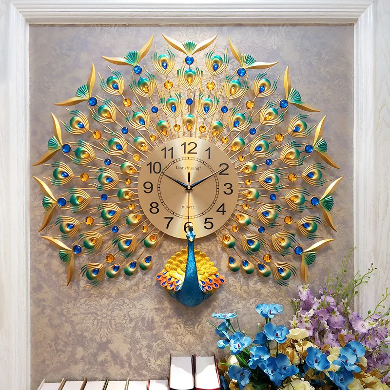 Большие алмазные кварцевые цифровые настенные часы с павлином современный дизайн креативные бесшумные часы для спальни настенные часы домашний декор duvar saati