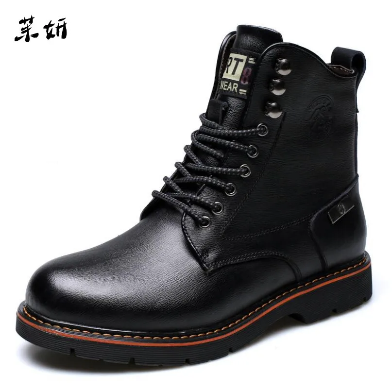 

2019 Winter Men Boots Winter Military Boots Plush Men Shoes Leather Ankle Lace-up Round Toe Martin Boots Fashion Botas Hombre