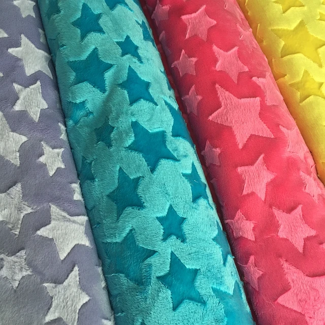 Stars Embossed Minky Fleece Fabric 1 Meter Micro Mink DIY Sew Blanket