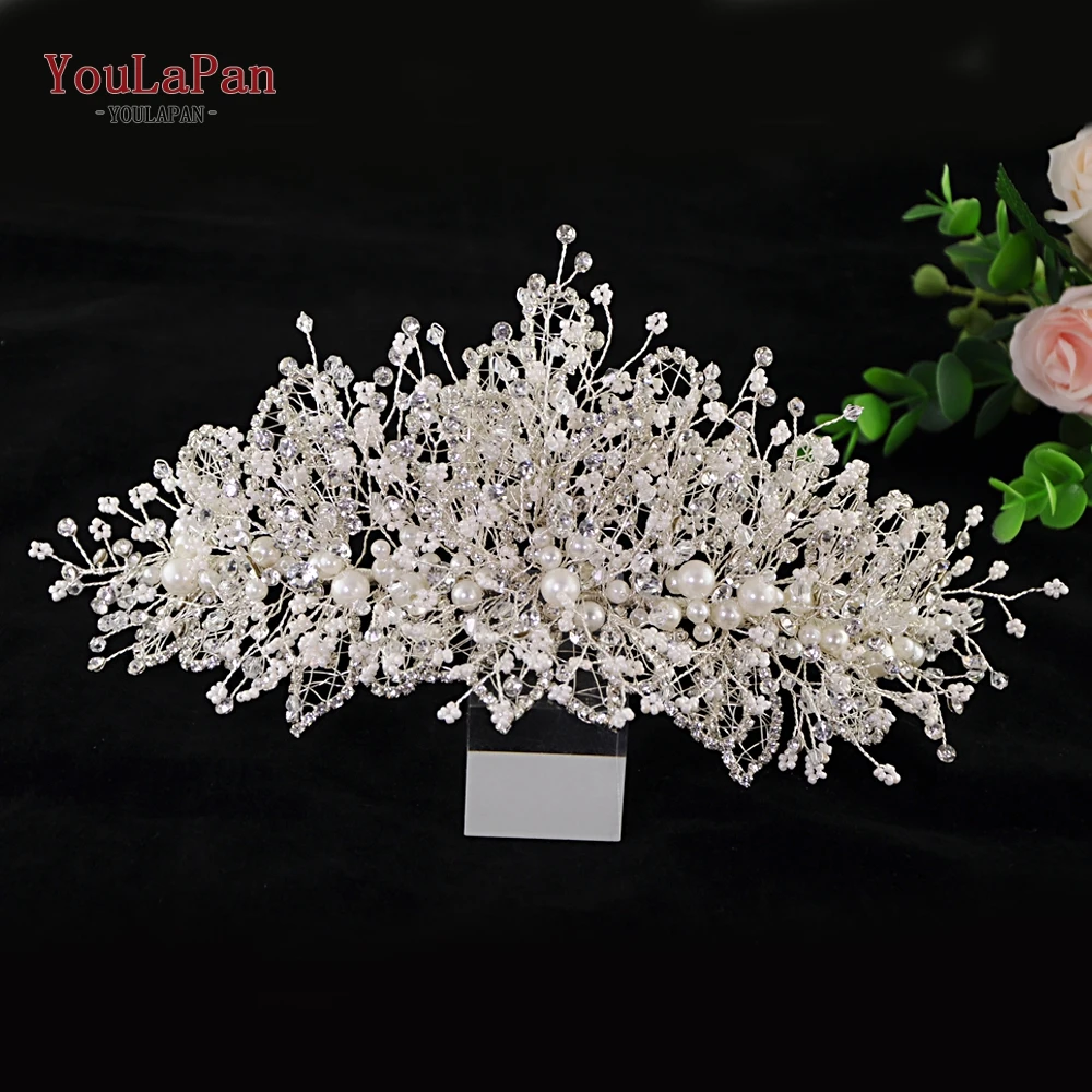 

YouLaPan HP245 Multilevel Pearl Rhinestone Wedding hair jewelry Fancy wedding bridal headpieces wedding crown for women elegant
