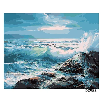 

Wave Hitting Rock Hand Made Paint High Quality Canvas Beautiful Painting By Numbers Surprise Gift Great Accomplishment