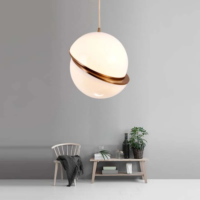 Modern Art Ball Pendant Light Hanging White Acrylic Shade Brass Round Pendant Lamp Creative Suspension Pendant Light for Restaurant Cafe Bar (17)