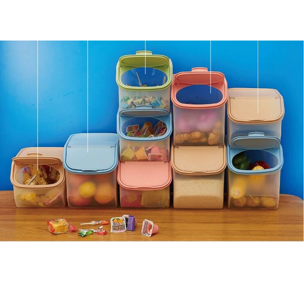 Stackable Plastic Cereal Container with Lid - BPA Free - Dry Food Storage Box with Measuring Cup - for Snack Pasta or Pet-Food