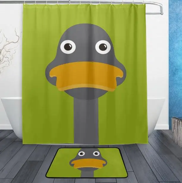 duck Декоративная Водонепроницаемая полиэфирная занавеска для душа 152 см x 183 см с крючками нескользящий коврик для ванной коврик для пола Милая Розовая свинка зеленая - Цвет: duck