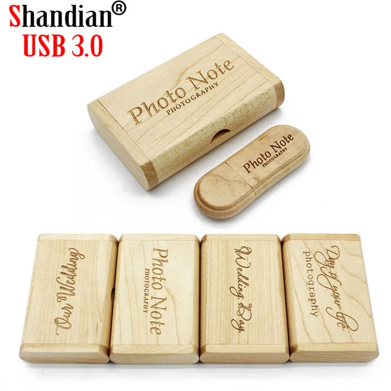 

SHANDIAN USB 3.0 high speed customer LOGO Wooden USB flash drive Maple wood + box pendrive 4GB 8GB 16GB 32GB memory stick gifts