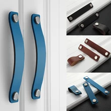De Couro feitos à mão Puxar Lidar Com a Europa Estilo Suave Minimalista Porta Do Armário Da Gaveta Do Armário de Cozinha Dresser Puxadores para Móveis Hardware