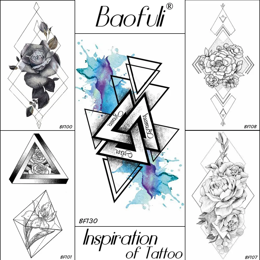 

BAOFULI 3D Geometric Triangle Temporary Tattoo Watercolor Transferable Arm Legs Tatoos Blue Body Art Drawing Fake Tattoo Sticker