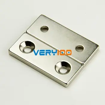 

4pcs N35 40*20*10mm Block 2 Countersunk Holes 6mm Rare Earth Neodymium Magnet