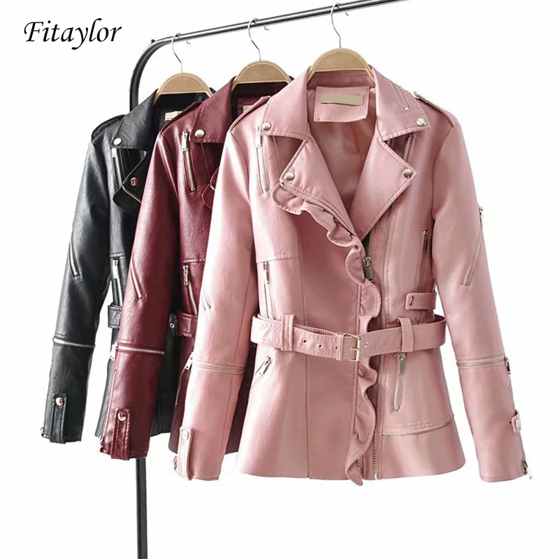 Fitaylor 2019 Длинные Куртки из искусственной кожи женские мотоциклетные пальто зима