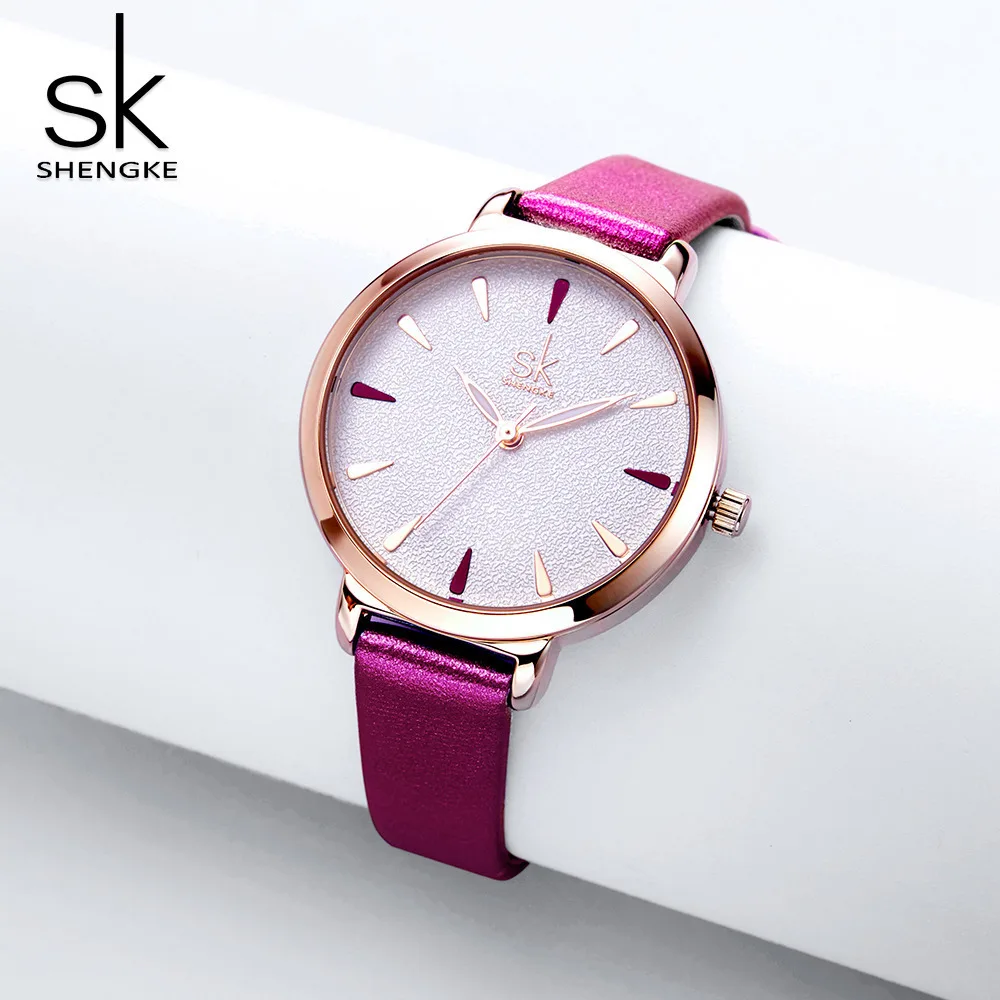 Shengke женские часы модные с кожаным ремешком розовое золото K8019 zegarek damski montre