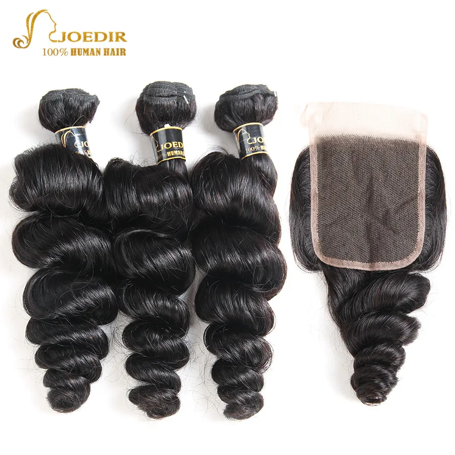Joedir Loose Wave Bundles With Closure Peruvian Loose Wave Hair Bundles With Closure Human Hair Bundles With Closure Non Remy