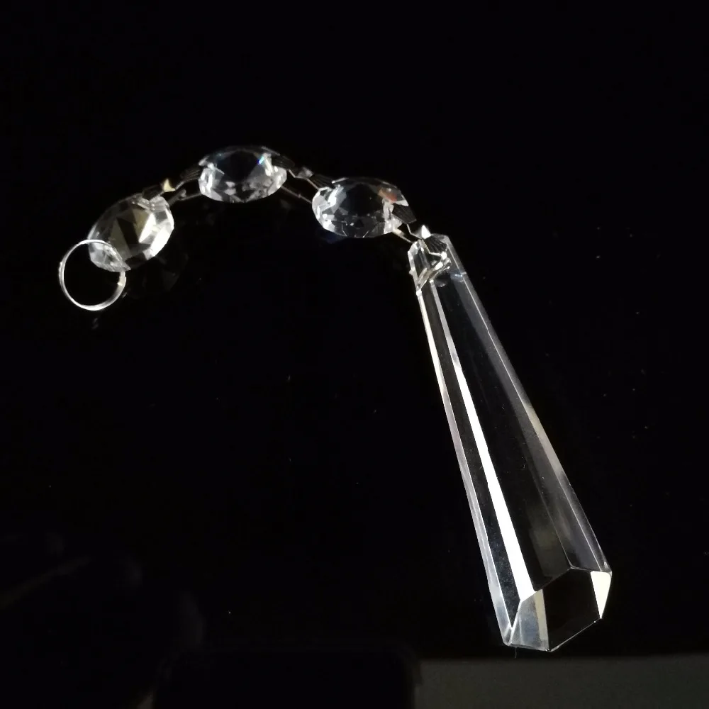 10 Sets High Quality14mm Octagon Beads 3pcs + 63mm Crystal Chandelier Prism Pendant Chain