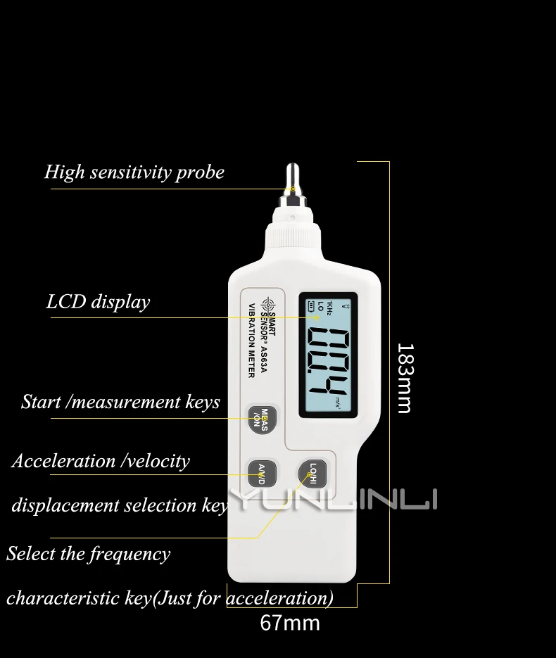 AS63A Виброметр портативный высокая точность ручной двигатель высокая чувствительность зонд сейсмических тестер вибрации