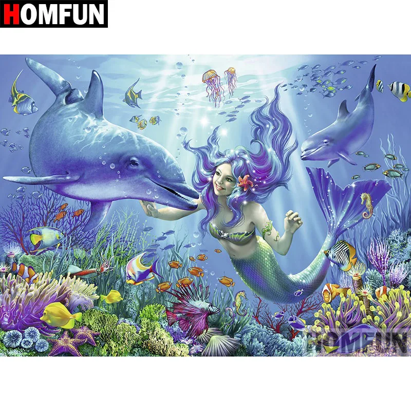 Алмазная живопись HOMFUN с полным напылением Дельфин русалки картина сделай сам