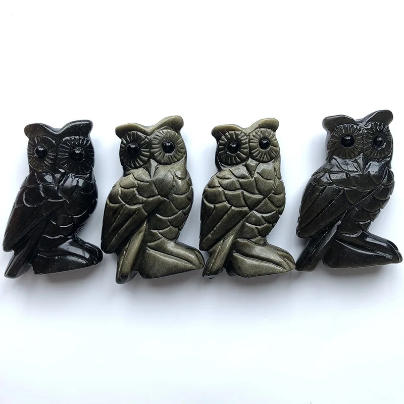 

Free Shiping Two-Size Natural Crystal Gold Obsidian Owl Stone Healing carving Gemstone Cute Animals For Gift Or Deco FYY