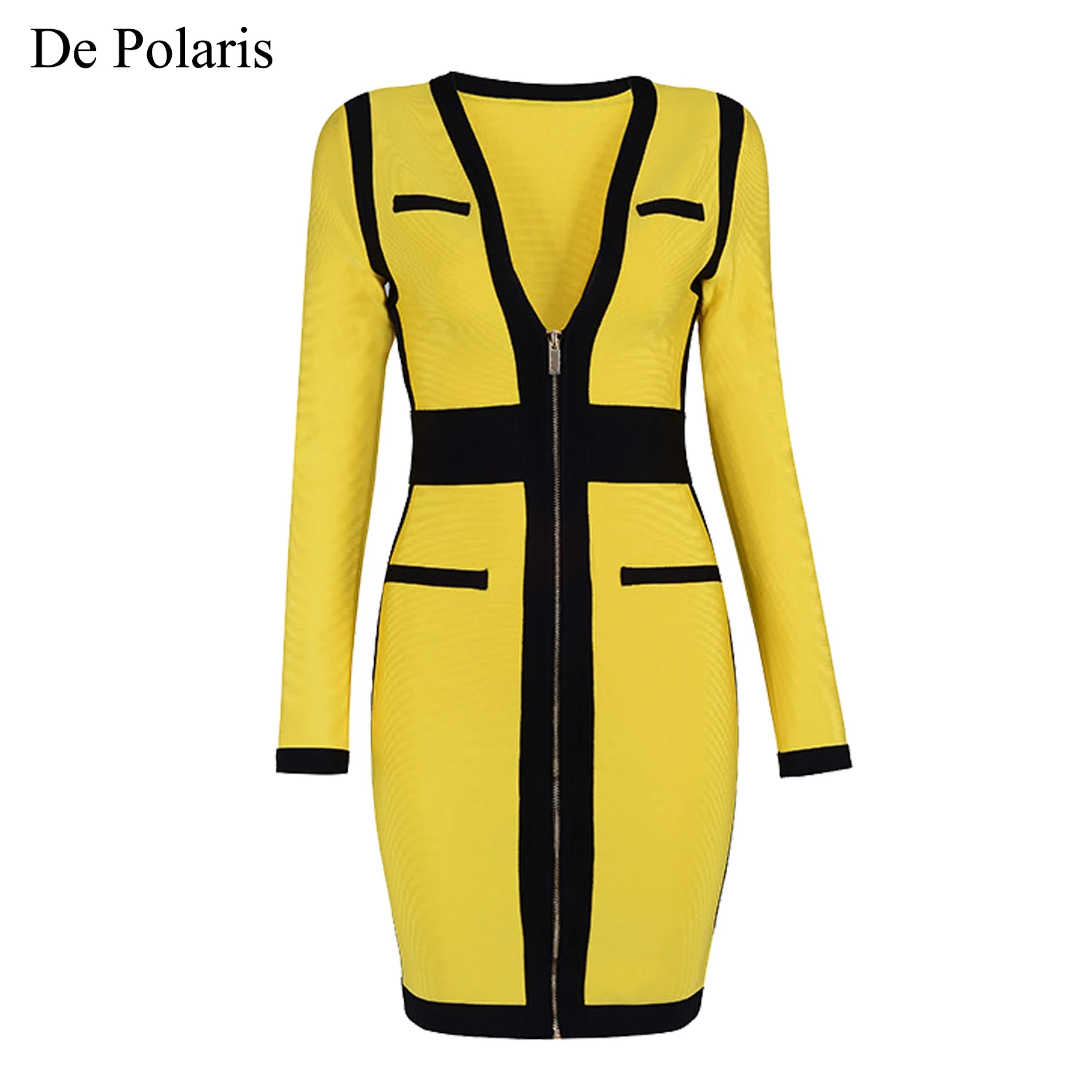 long sleeve yellow bandage dress