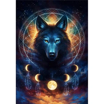 

Full Circular Diamond Painting Animal Black Wolf Picture 5D DIY Square Full Diamond Embroidery of Rhinestone Wedding Decor Home