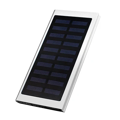 20000 мАч Солнечный внешний аккумулятор Двойной USB светодиодный внешний аккумулятор портативный мобильный телефон солнечное зарядное устройство для Xiaomi iphone X 8plus - Цвет: Серебристый