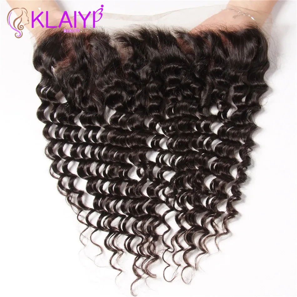 Klaiyi Hair Frontals Brazilian Hair Deep Wave Bundles With Frontal 13X4 Human Hair Lace Frontal With 4 Bundles Remy Hair Weave