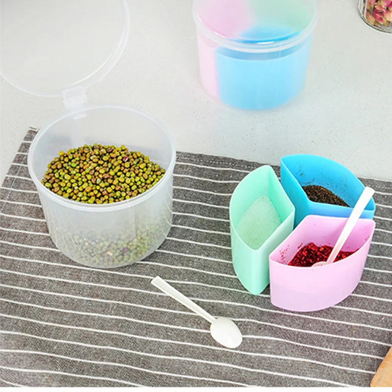 YTE Seasoning Box Creative Round Plastic Multi purpose Three grid