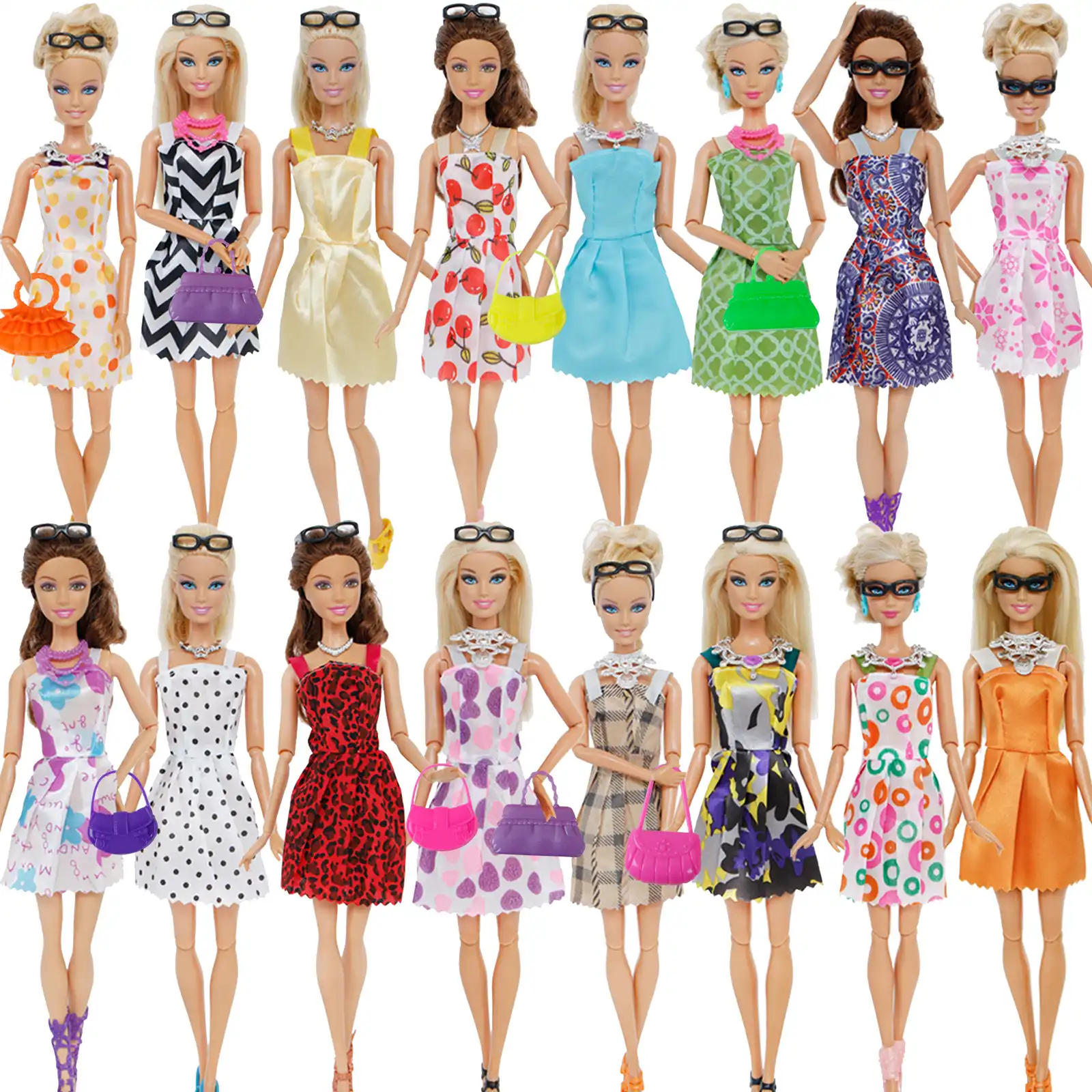 Set 37 Pcs Clothes Accessories For Barbie Doll Party Dress Outfit Glasses Shoes