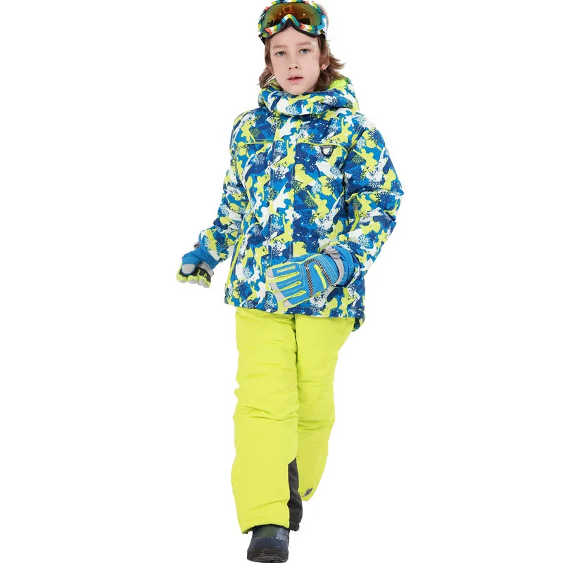 Boys Girls Children's Snow Ski Suits Outdoor Wear Hooded Jackets+Bandage Pants Kids Winter Warm Snowboard Ski Wear Costume