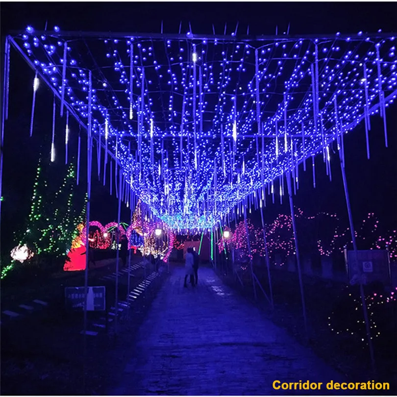 New  Light Strip Party LED Lights Meteor Shower Rain Snowfall Xmas Tree Garden Outdoor Party Decoration Lighting #3J01 (11)