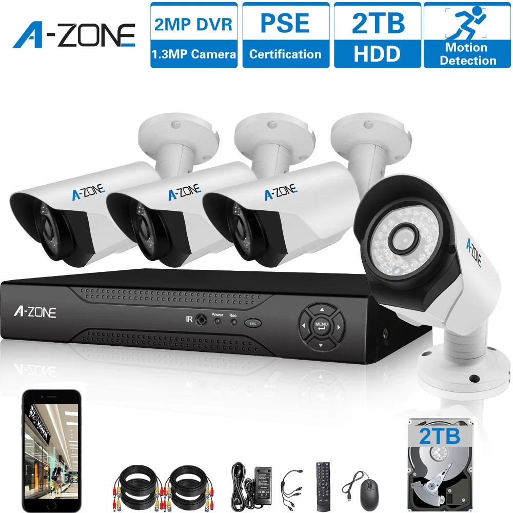 

A-ZONE Surveillance CCTV Kit 960p AHD Camera 8CH 2MP Hybrid Dvr P2P Night Vision 2TB HDD HD Home Security System Free Shipping