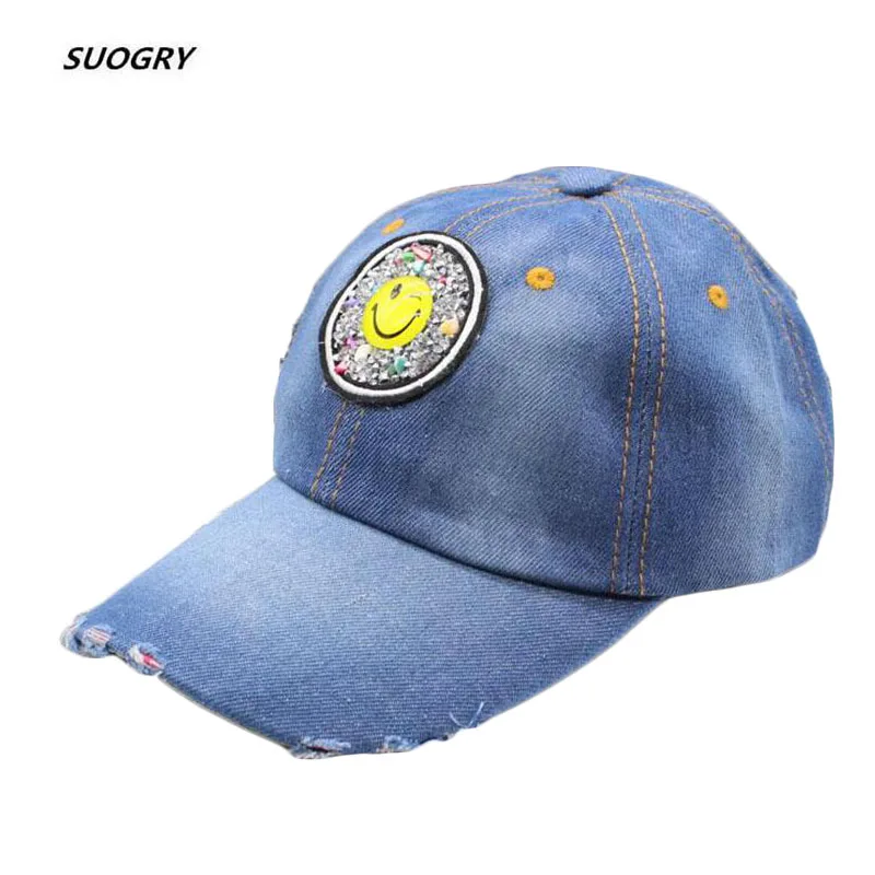 

SUOGRY New Baseball Cap For Men Women Comfortable Adjustable sunhat Cotton Cowboy Hat Rhinestone Smiley Face Fashion Sun Hat