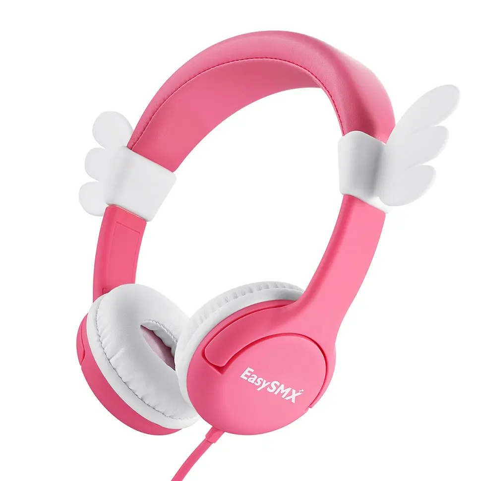 Детские наушники EasySMX KM-666 гарнитура наушники с 80-85 дБ детская безопасная громкость гарнитура для Xiaomi iPhone iPad смартфон - Цвет: angel wings Pink