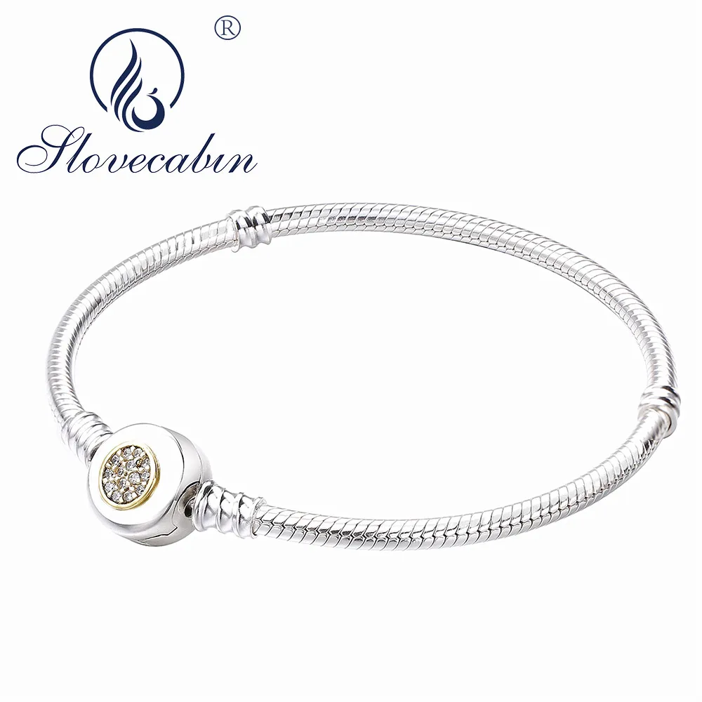 Lovecabin 925 пробы серебро европейские классические ювелирные изделия CZ золото внутри кубический циркон моменты два тона браслет для женщин