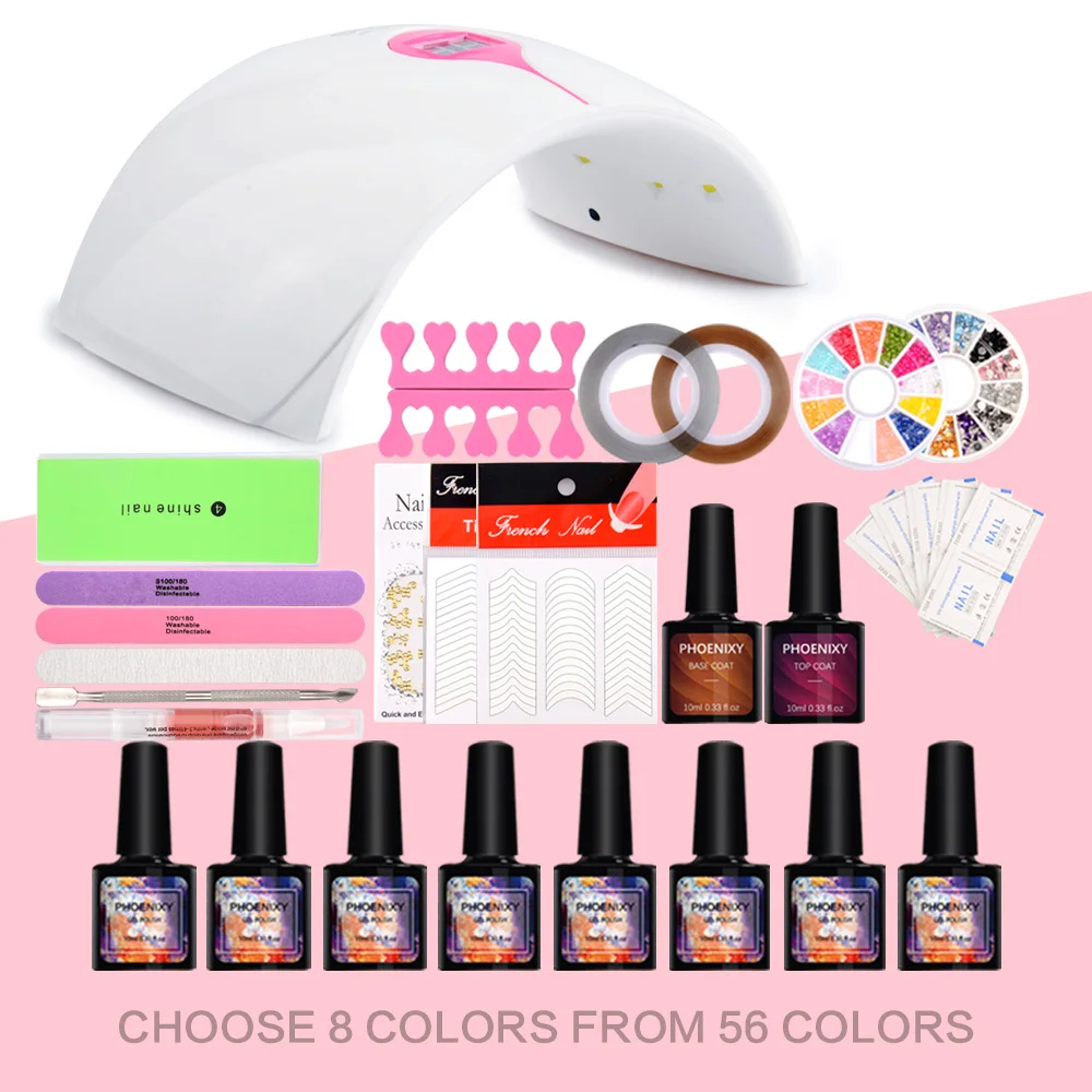 

Nail Extension Set 36w UV Lamp Dryer 8pcs Nail Gel Polish Soak Off Manicure Semipermanent Gel Nail Polish Kit For Nail Art Tools