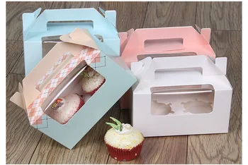 

200pcs 2 lattice cupcake box portable muffin box with window wen6257