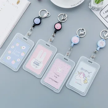 

Kawaii Unicorn Retractable Badge Cute Cartoon Transparent Card ID Badge Holder Buckle Name Tag Card Holder For Gifts